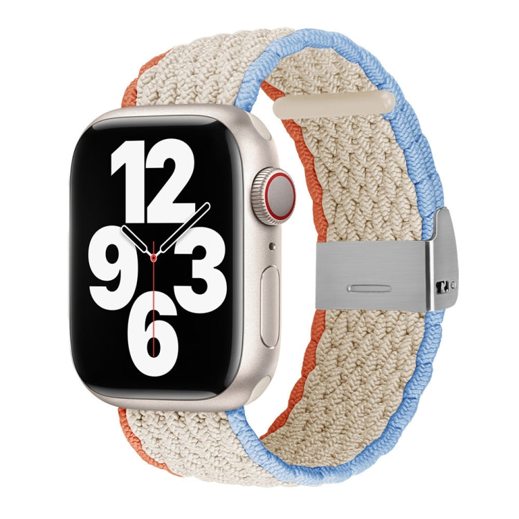 Vertical Texture Braided Watch Band For Apple Watch Ultra 49mm&Watch Ultra 2 49mm / Series 9&8&7 45mm / SE 3&SE 2&6&SE&5&4 44mm / 3&2&1 42mm(Orange White Blue) by bashfashion
