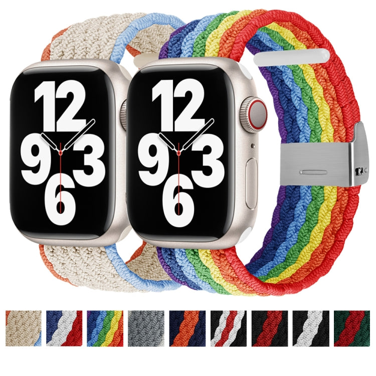 Vertical Texture Braided Watch Band For Apple Watch Ultra 49mm&Watch Ultra 2 49mm / Series 9&8&7 45mm / SE 3&SE 2&6&SE&5&4 44mm / 3&2&1 42mm(Blue White Red) by bashfashion