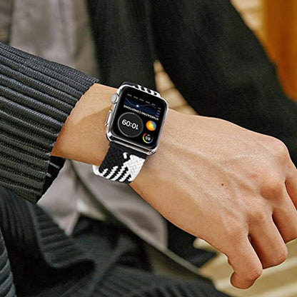 Vertical Texture Braided Watch Band For Apple Watch Ultra 49mm&Watch Ultra 2 49mm / Series 9&8&7 45mm / SE 3&SE 2&6&SE&5&4 44mm / 3&2&1 42mm(Black White) by bashfashion
