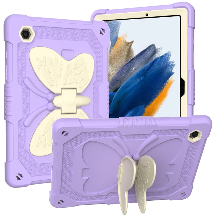 For Samsung Galaxy Tab A8 10.5 2021 Beige PC + Silicone Holder Tablet Case(Beige+Raro Purple) by bashfashion
