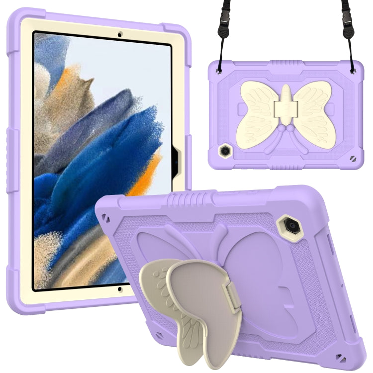 For Samsung Galaxy Tab A8 10.5 2021 Beige PC + Silicone Holder Tablet Case(Beige+Raro Purple) by bashfashion