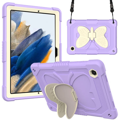 For Samsung Galaxy Tab A8 10.5 2021 Beige PC + Silicone Holder Tablet Case(Beige+Raro Purple) by bashfashion