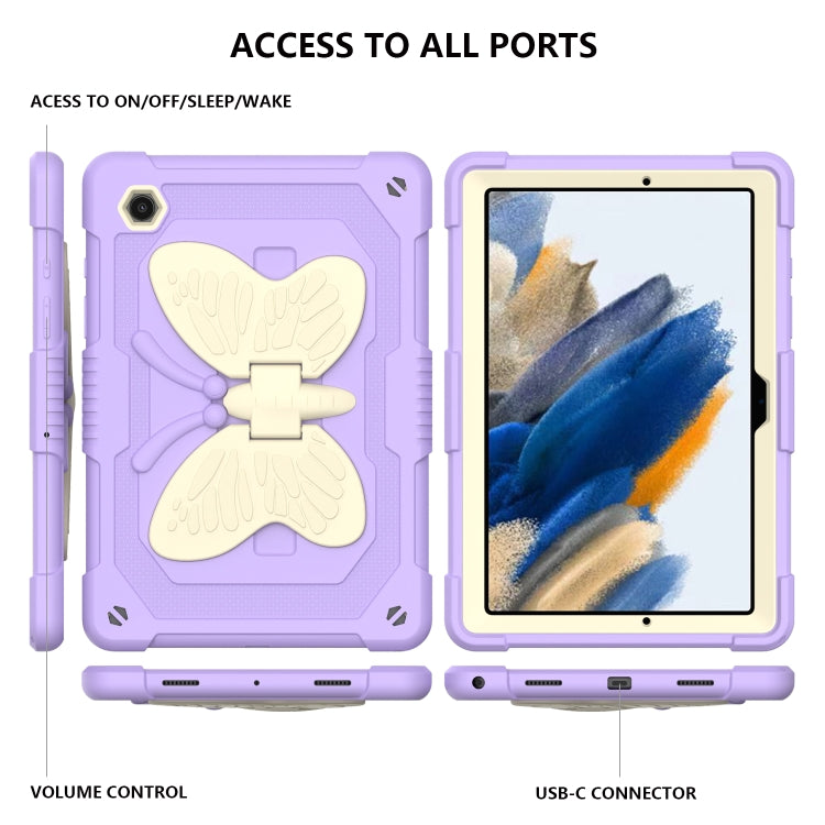 For Samsung Galaxy Tab A8 10.5 2021 Beige PC + Silicone Holder Tablet Case(Beige+Raro Purple) by bashfashion