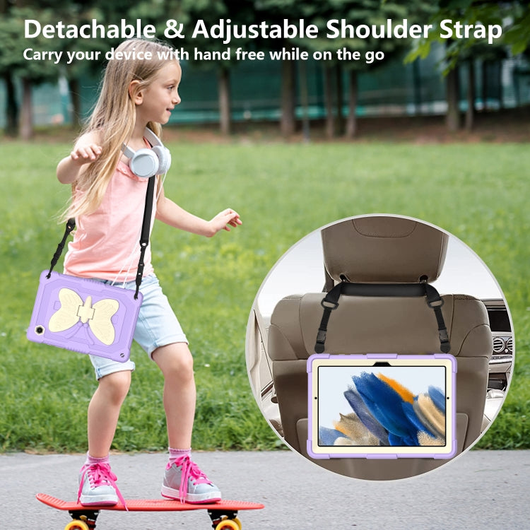 For Samsung Galaxy Tab A8 10.5 2021 Beige PC + Silicone Holder Tablet Case(Beige+Raro Purple) by bashfashion