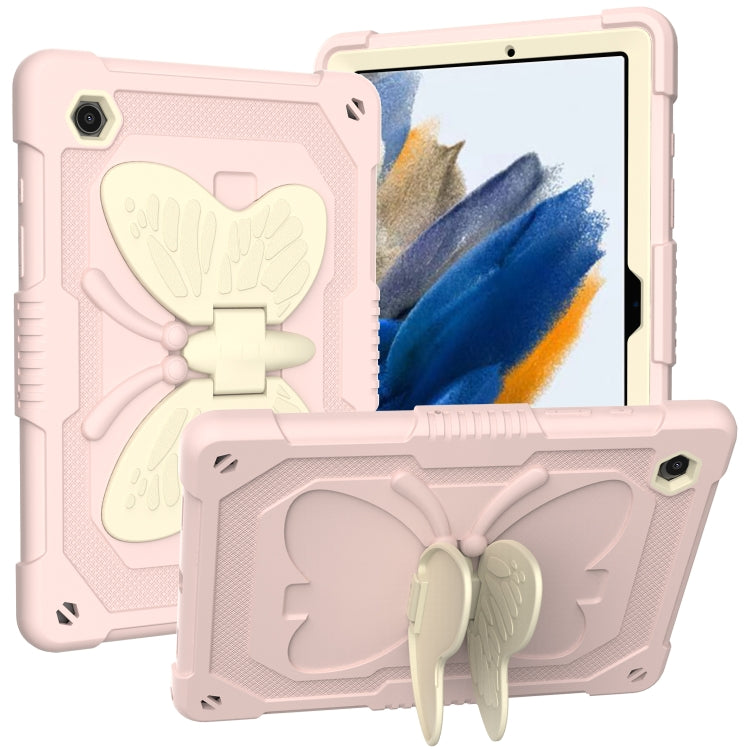 For Samsung Galaxy Tab A8 10.5 2021 Beige PC + Silicone Holder Tablet Case(Beige+Rose Pink) by bashfashion
