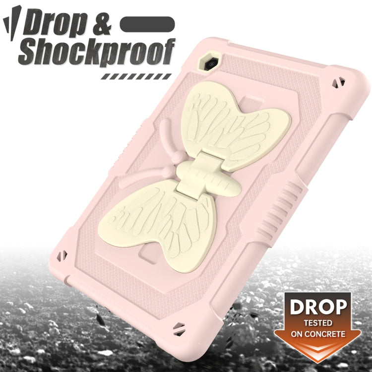 For Samsung Galaxy Tab A8 10.5 2021 Beige PC + Silicone Holder Tablet Case(Beige+Rose Pink) by bashfashion