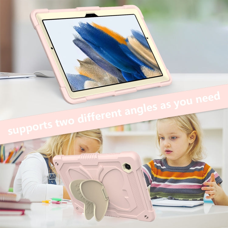 For Samsung Galaxy Tab A8 10.5 2021 Beige PC + Silicone Holder Tablet Case(Beige+Rose Pink) by bashfashion