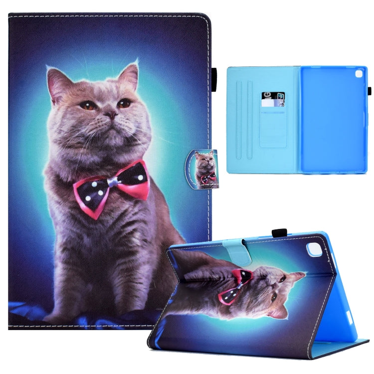 For Samsung Galaxy Tab A7 10.4 2020 T500 Sewing Pen Slot Leather Tablet Case(Bow Tie Cat) by bashfashion