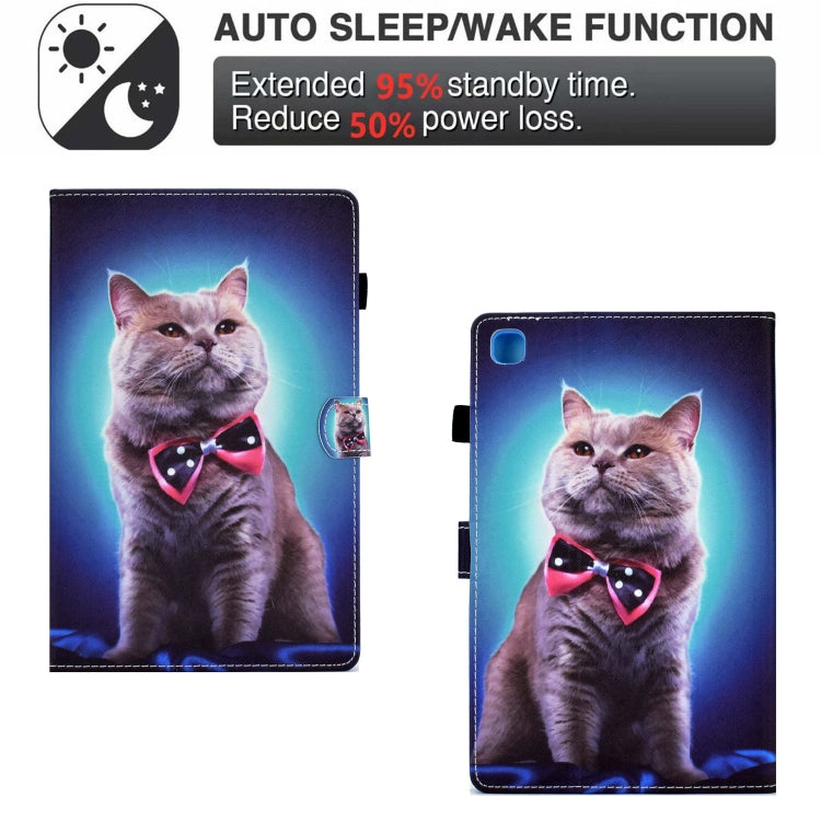 For Samsung Galaxy Tab S6 Lite T610 Sewing Pen Slot Leather Tablet Case(Bow Tie Cat) by bashfashion