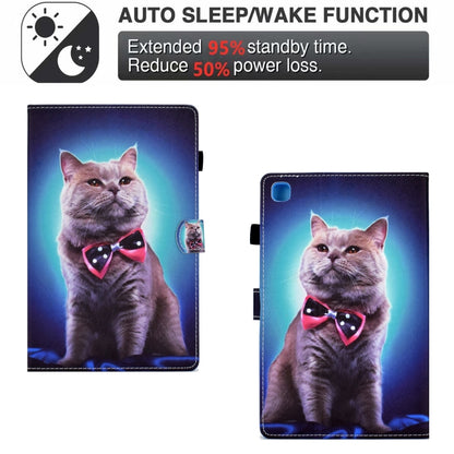 For Samsung Galaxy Tab S6 Lite T610 Sewing Pen Slot Leather Tablet Case(Bow Tie Cat) by bashfashion