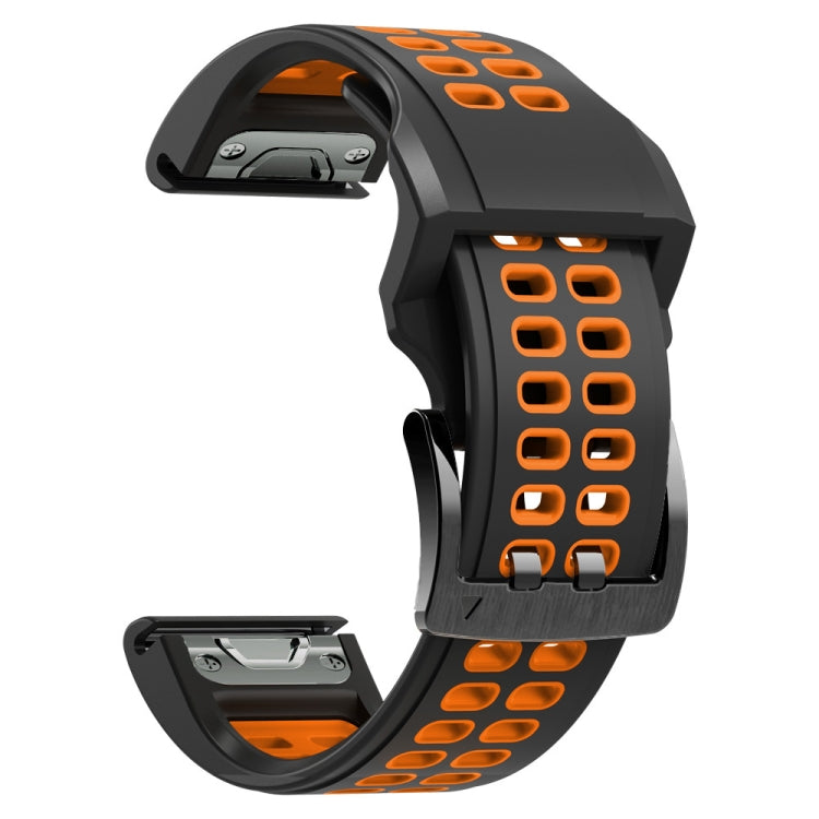 For Garmin Fenix 7 22mm Dual Row Holes Two-color Silicone Watch Band(Black Orange) by bashfashion