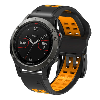 For Garmin Fenix 7 22mm Dual Row Holes Two-color Silicone Watch Band(Black Orange) by bashfashion