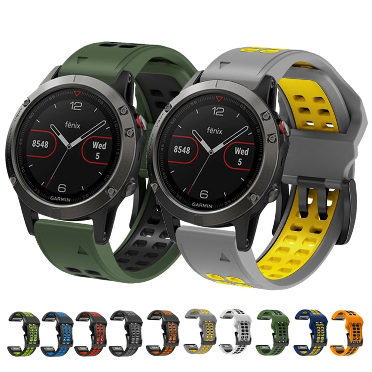 For Garmin Fenix 7 22mm Dual Row Holes Two-color Silicone Watch Band(Black Orange) by bashfashion