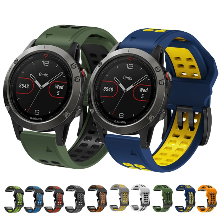 For Garmin Fenix 7 26mm Dual Row Holes Two-color Silicone Watch Band(Black Orange) by bashfashion