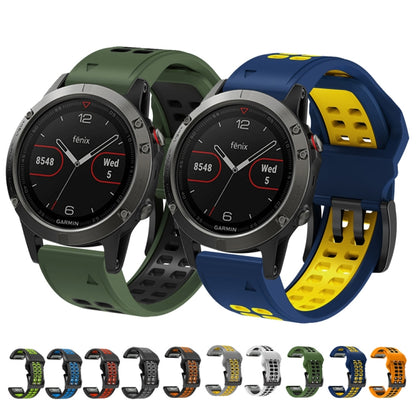For Garmin Fenix 7 26mm Dual Row Holes Two-color Silicone Watch Band(Black Orange) by bashfashion