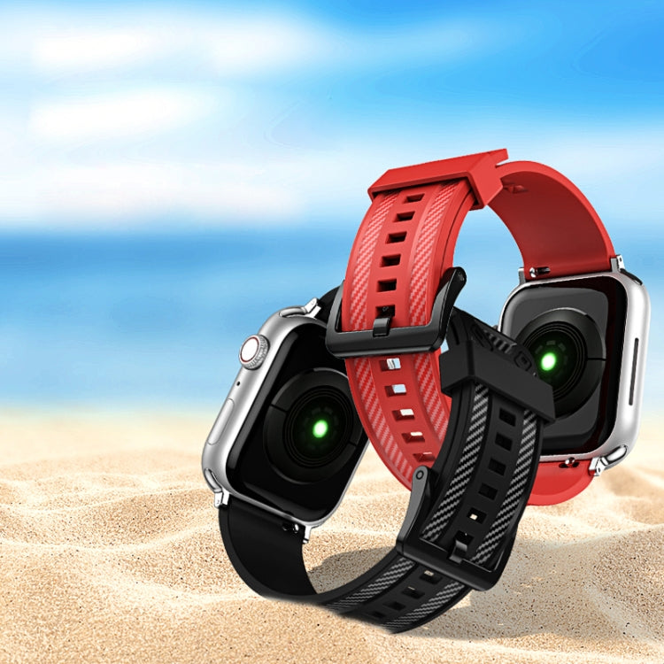 Carbon Fiber Texture Watch Band For Apple Watch Series 9&8&7 41mm / SE 3&SE 2&6&SE&5&4 40mm / 3&2&1 38mm(Black) by bashfashion