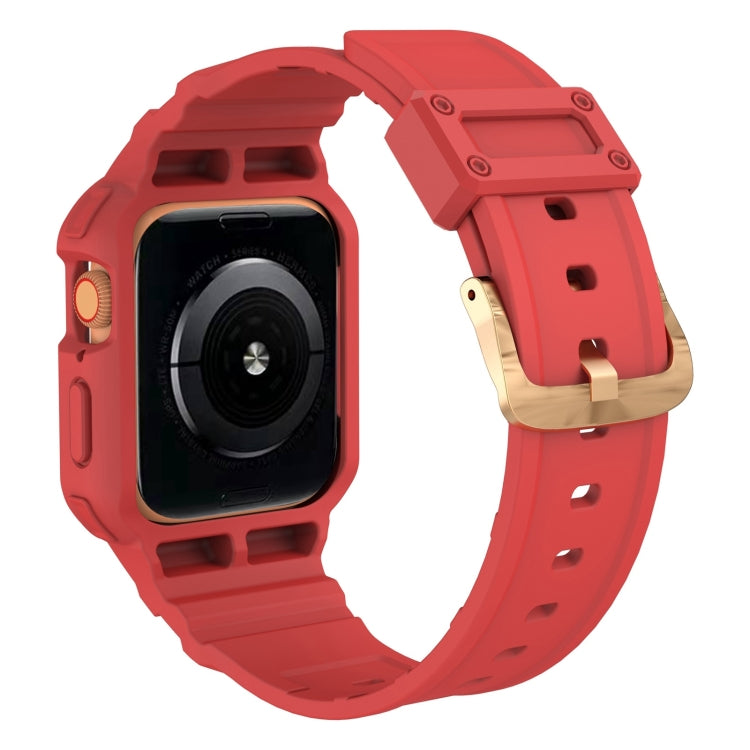 Three-proof Solid Color Integrated Watch Band For Apple Watch Series 9&8&7 41mm / SE 3&SE 2&6&SE&5&4 40mm / 3&2&1 38mm(Red) by bashfashion