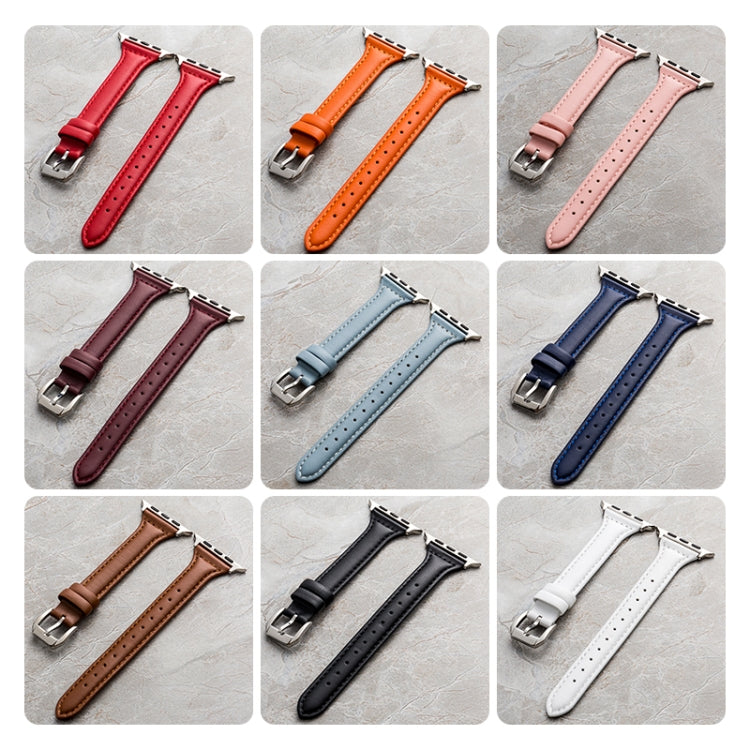 Genuine Leather Watch Band For Apple Watch Series 9&8&7 41mm / SE 3&SE 2&6&SE&5&4 40mm / 3&2&1 38mm(Wine Red) by bashfashion