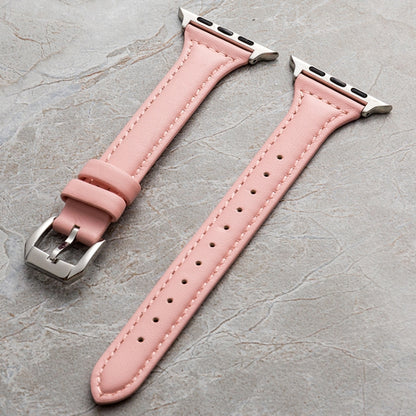 Genuine Leather Watch Band For Apple Watch Ultra 49mm&Watch Ultra 2 49mm / Series 9&8&7 45mm / SE 3&SE 2&6&SE&5&4 44mm / 3&2&1 42mm(Pink) by bashfashion