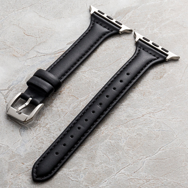 Genuine Leather Watch Band For Apple Watch Ultra 49mm&Watch Ultra 2 49mm / Series 9&8&7 45mm / SE 3&SE 2&6&SE&5&4 44mm / 3&2&1 42mm(Black) by bashfashion