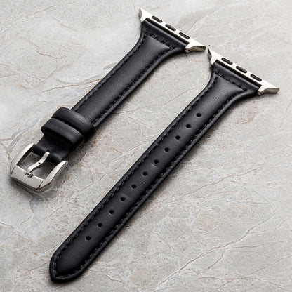 Genuine Leather Watch Band For Apple Watch Ultra 49mm&Watch Ultra 2 49mm / Series 9&8&7 45mm / SE 3&SE 2&6&SE&5&4 44mm / 3&2&1 42mm(Black) by bashfashion