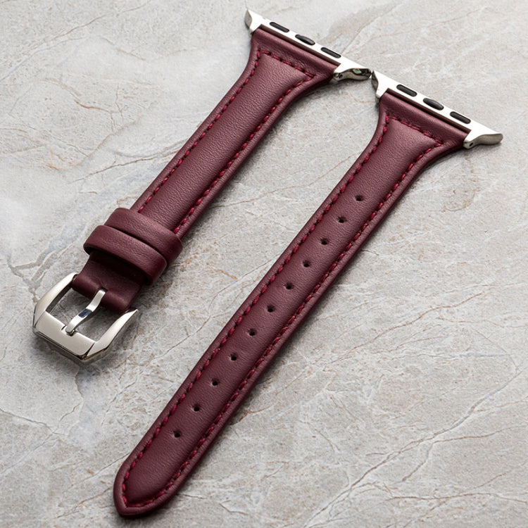Genuine Leather Watch Band For Apple Watch Ultra 49mm&Watch Ultra 2 49mm / Series 9&8&7 45mm / SE 3&SE 2&6&SE&5&4 44mm / 3&2&1 42mm(Wine Red) by bashfashion