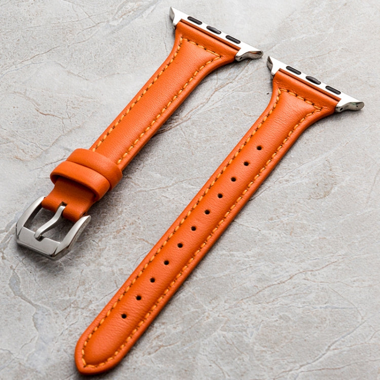 Genuine Leather Watch Band For Apple Watch Ultra 49mm&Watch Ultra 2 49mm / Series 9&8&7 45mm / SE 3&SE 2&6&SE&5&4 44mm / 3&2&1 42mm(Orange) by bashfashion