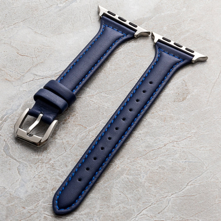 Genuine Leather Watch Band For Apple Watch Ultra 49mm&Watch Ultra 2 49mm / Series 9&8&7 45mm / SE 3&SE 2&6&SE&5&4 44mm / 3&2&1 42mm(Dark Blue) by bashfashion