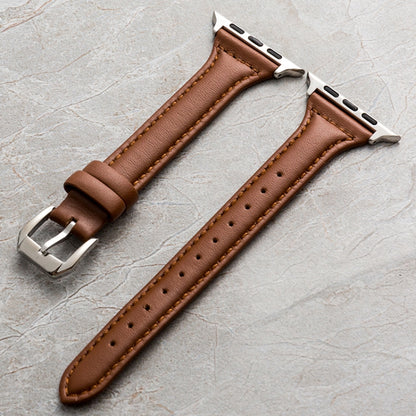 Genuine Leather Watch Band For Apple Watch Ultra 49mm&Watch Ultra 2 49mm / Series 9&8&7 45mm / SE 3&SE 2&6&SE&5&4 44mm / 3&2&1 42mm(Brown) by bashfashion