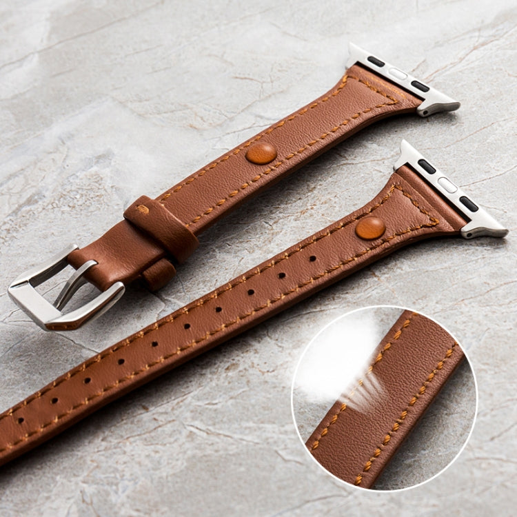 Genuine Leather Watch Band For Apple Watch Ultra 49mm&Watch Ultra 2 49mm / Series 9&8&7 45mm / SE 3&SE 2&6&SE&5&4 44mm / 3&2&1 42mm(Orange) by bashfashion