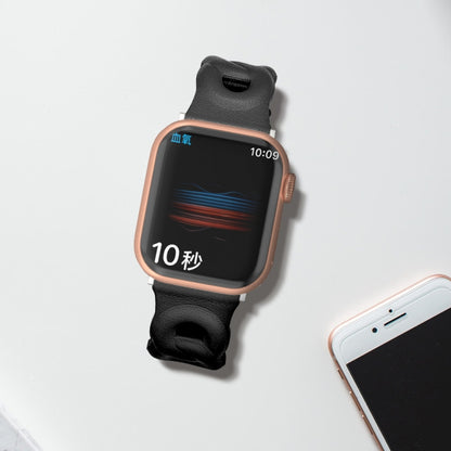 Double Rings Genuine Leather Watch Band For Apple Watch Series 9&8&7 41mm / SE 3&SE 2&6&SE&5&4 40mm / 3&2&1 38mm(Black) by bashfashion