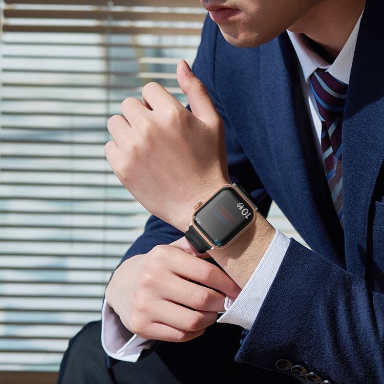 Double Rings Genuine Leather Watch Band For Apple Watch Series 9&8&7 41mm / SE 3&SE 2&6&SE&5&4 40mm / 3&2&1 38mm(Black) by bashfashion