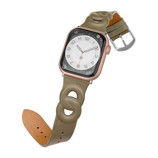 Double Rings Genuine Leather Watch Band For Apple Watch Series 9&8&7 41mm / SE 3&SE 2&6&SE&5&4 40mm / 3&2&1 38mm(Grey Brown) by bashfashion