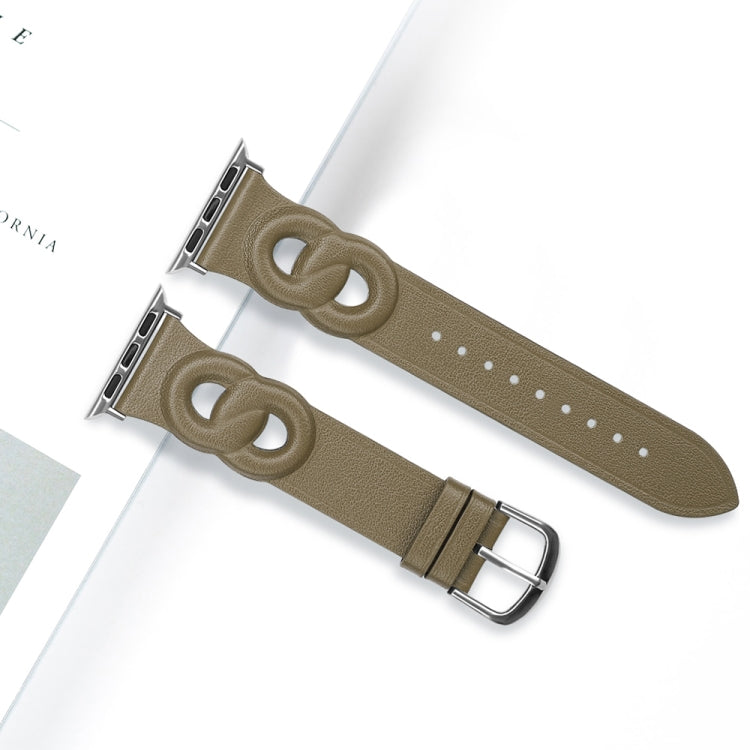 Double Rings Genuine Leather Watch Band For Apple Watch Series 9&8&7 41mm / SE 3&SE 2&6&SE&5&4 40mm / 3&2&1 38mm(Grey Brown) by bashfashion