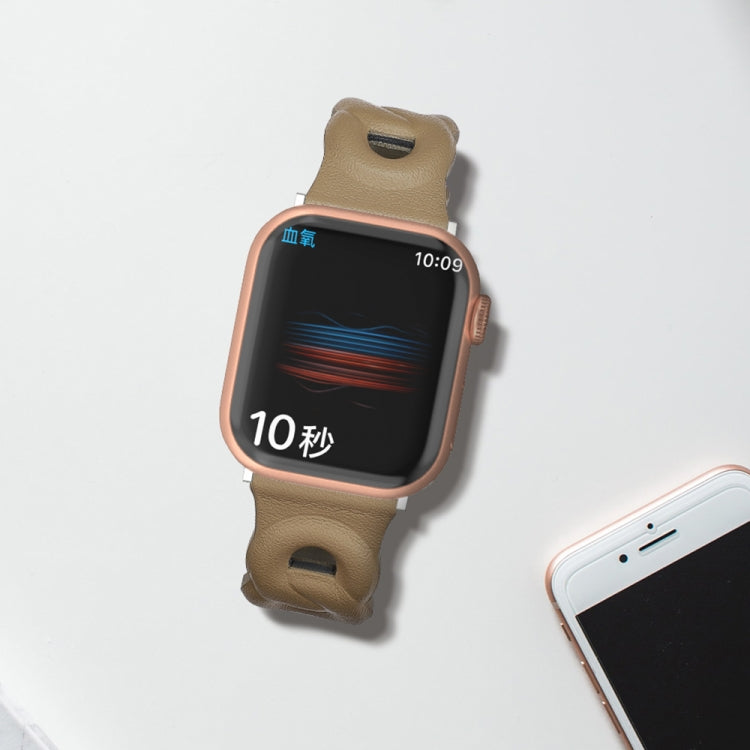 Double Rings Genuine Leather Watch Band For Apple Watch Series 9&8&7 41mm / SE 3&SE 2&6&SE&5&4 40mm / 3&2&1 38mm(Grey Brown) by bashfashion