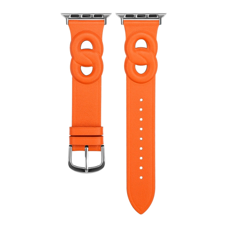 Double Rings Genuine Leather Watch Band For Apple Watch Series 9&8&7 41mm / SE 3&SE 2&6&SE&5&4 40mm / 3&2&1 38mm(Orange) by bashfashion