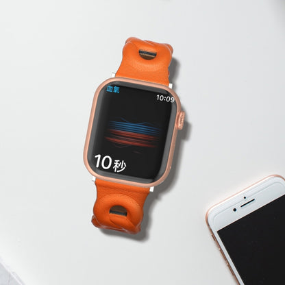 Double Rings Genuine Leather Watch Band For Apple Watch Series 9&8&7 41mm / SE 3&SE 2&6&SE&5&4 40mm / 3&2&1 38mm(Orange) by bashfashion