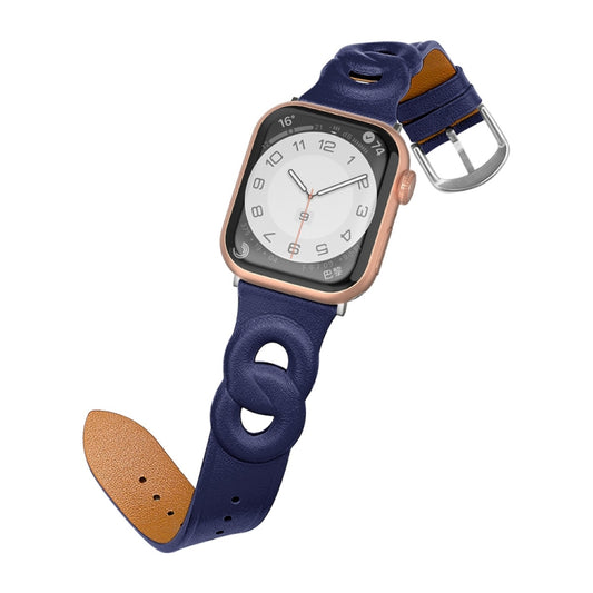 Double Rings Genuine Leather Watch Band For Apple Watch Series 9&8&7 41mm / SE 3&SE 2&6&SE&5&4 40mm / 3&2&1 38mm(Blue) by bashfashion