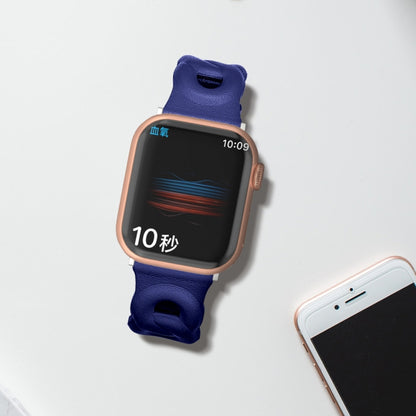 Double Rings Genuine Leather Watch Band For Apple Watch Series 9&8&7 41mm / SE 3&SE 2&6&SE&5&4 40mm / 3&2&1 38mm(Blue) by bashfashion