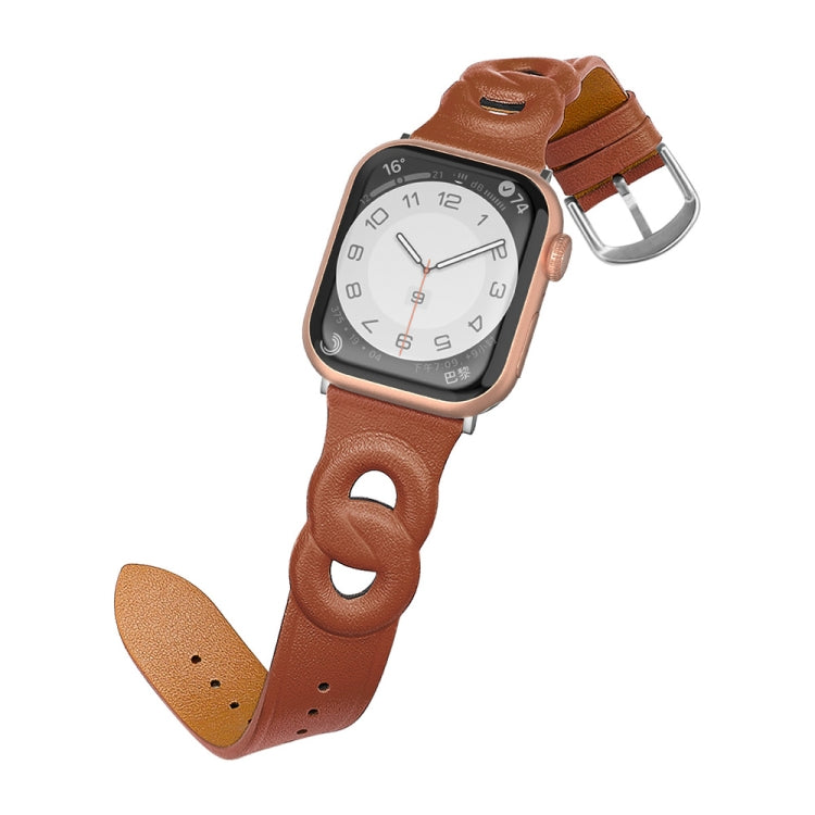 Double Rings Genuine Leather Watch Band For Apple Watch Series 9&8&7 41mm / SE 3&SE 2&6&SE&5&4 40mm / 3&2&1 38mm(Brown) by bashfashion