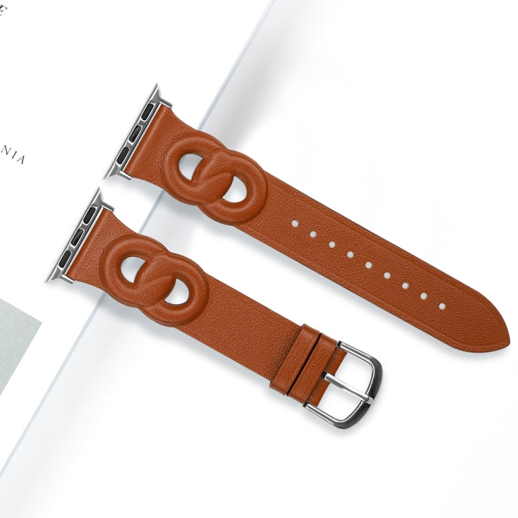 Double Rings Genuine Leather Watch Band For Apple Watch Series 9&8&7 41mm / SE 3&SE 2&6&SE&5&4 40mm / 3&2&1 38mm(Brown) by bashfashion