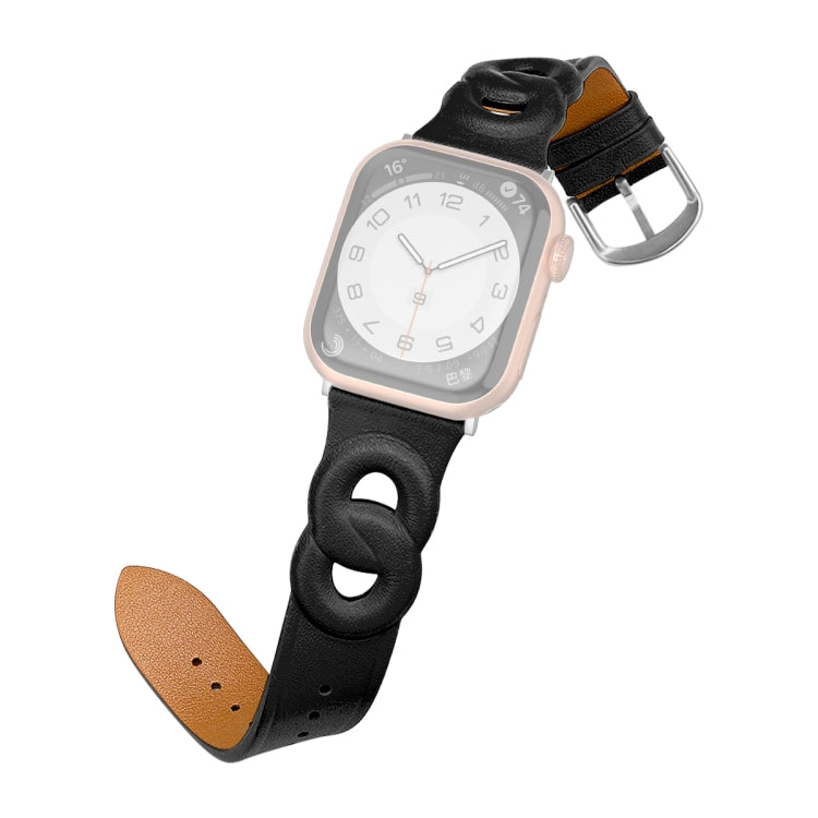 Double Rings Genuine Leather Watch Band For Apple Watch Ultra 49mm&Watch Ultra 2 49mm / Series 9&8&7 45mm / SE 3&SE 2&6&SE&5&4 44mm / 3&2&1 42mm(Black) by bashfashion