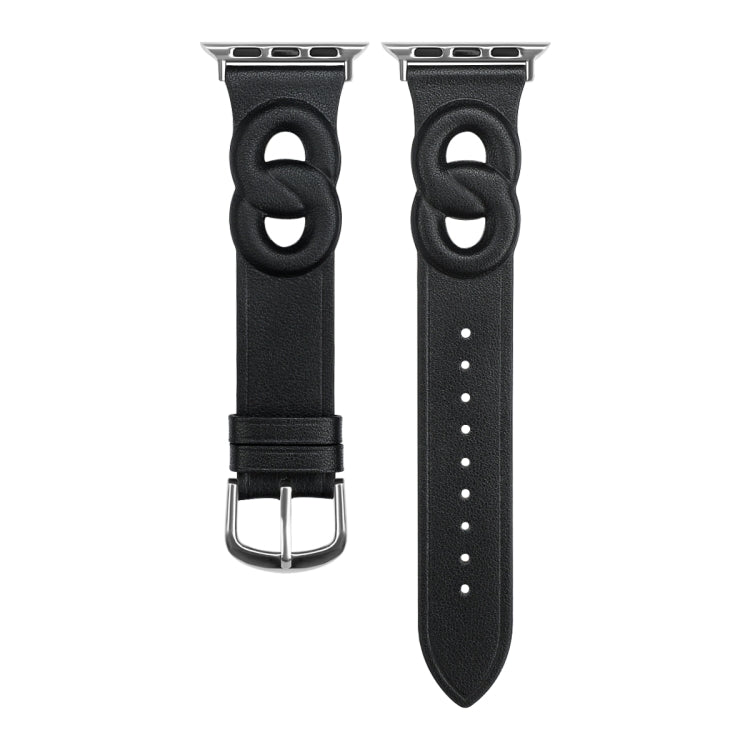 Double Rings Genuine Leather Watch Band For Apple Watch Ultra 49mm&Watch Ultra 2 49mm / Series 9&8&7 45mm / SE 3&SE 2&6&SE&5&4 44mm / 3&2&1 42mm(Black) by bashfashion