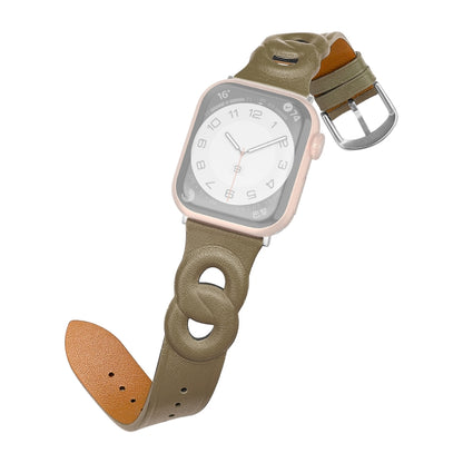 Double Rings Genuine Leather Watch Band For Apple Watch Ultra 49mm&Watch Ultra 2 49mm / Series 9&8&7 45mm / SE 3&SE 2&6&SE&5&4 44mm / 3&2&1 42mm(Grey Brown) by bashfashion