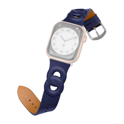 Double Rings Genuine Leather Watch Band For Apple Watch Ultra 49mm&Watch Ultra 2 49mm / Series 9&8&7 45mm / SE 3&SE 2&6&SE&5&4 44mm / 3&2&1 42mm(Blue) by bashfashion