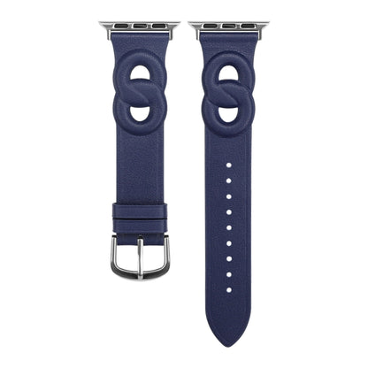 Double Rings Genuine Leather Watch Band For Apple Watch Ultra 49mm&Watch Ultra 2 49mm / Series 9&8&7 45mm / SE 3&SE 2&6&SE&5&4 44mm / 3&2&1 42mm(Blue) by bashfashion