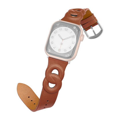 Double Rings Genuine Leather Watch Band For Apple Watch Ultra 49mm&Watch Ultra 2 49mm / Series 9&8&7 45mm / SE 3&SE 2&6&SE&5&4 44mm / 3&2&1 42mm(Brown) by bashfashion