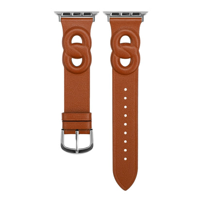 Double Rings Genuine Leather Watch Band For Apple Watch Ultra 49mm&Watch Ultra 2 49mm / Series 9&8&7 45mm / SE 3&SE 2&6&SE&5&4 44mm / 3&2&1 42mm(Brown) by bashfashion