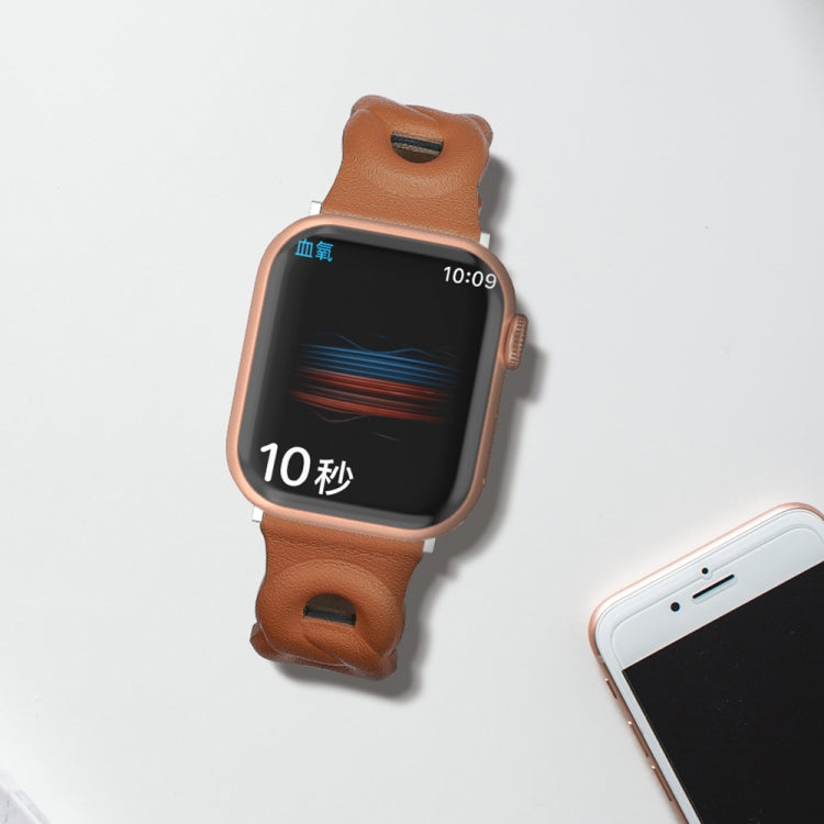 Double Rings Genuine Leather Watch Band For Apple Watch Ultra 49mm&Watch Ultra 2 49mm / Series 9&8&7 45mm / SE 3&SE 2&6&SE&5&4 44mm / 3&2&1 42mm(Brown) by bashfashion