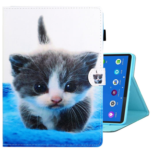 For Samsung Galaxy Tab A8 10.5 2021 Coloured Drawing Stitching Leather Tablet Case(Blue White Cat) by bashfashion
